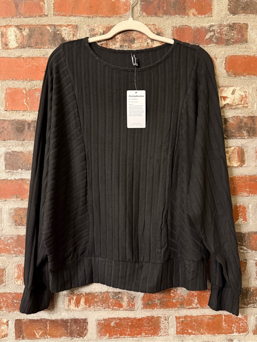 S77 - PrettyGarden Black Ribbed Crewneck Sweater